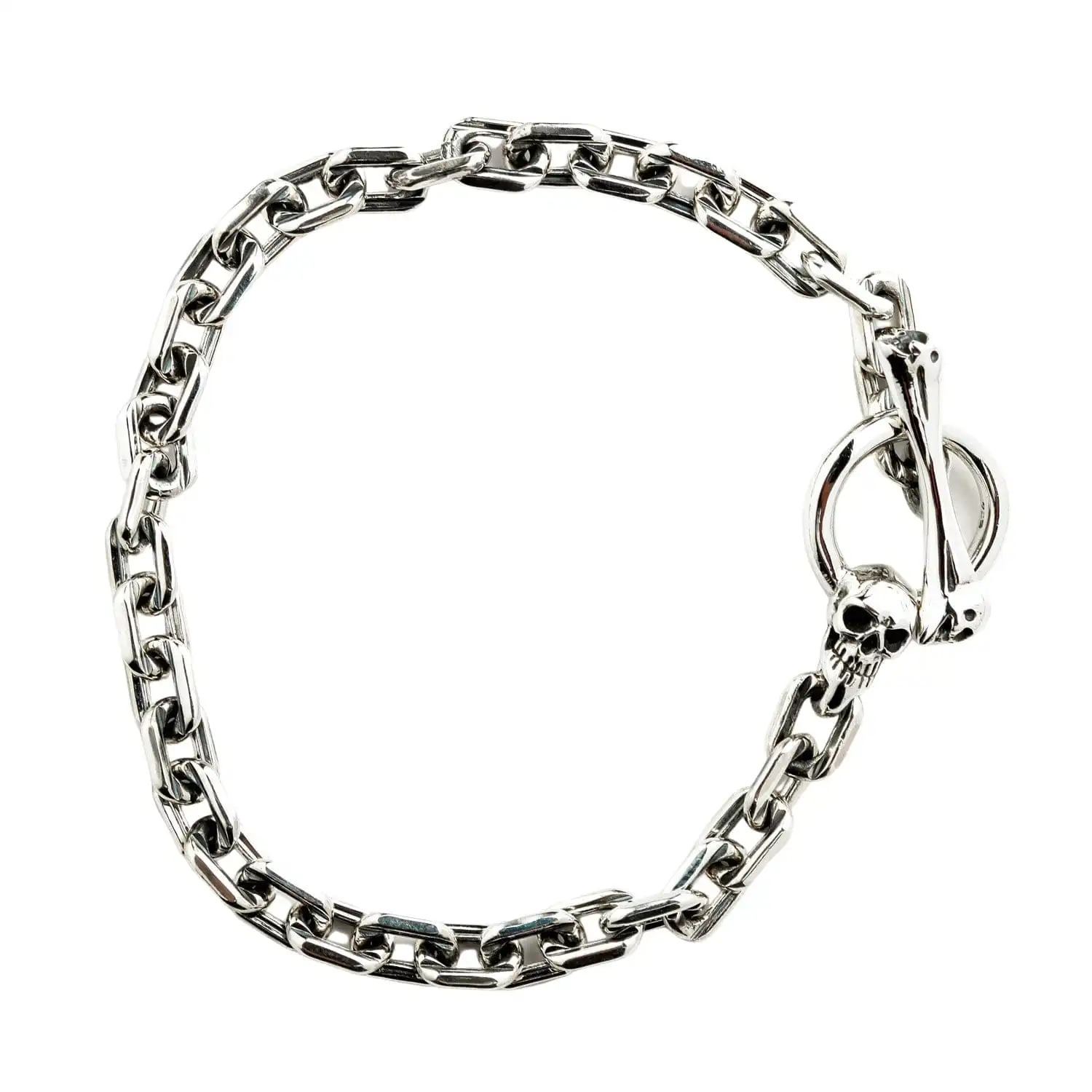 Bikerringshop Skull T-Bar Sterling Silver Curb Link Bracelet 9 Bikerringshop Skull T-Bar Sterling Silver Curb Link Bracelet - Image 7