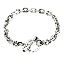Bikerringshop Skull T-Bar Sterling Silver Curb Link Bracelet