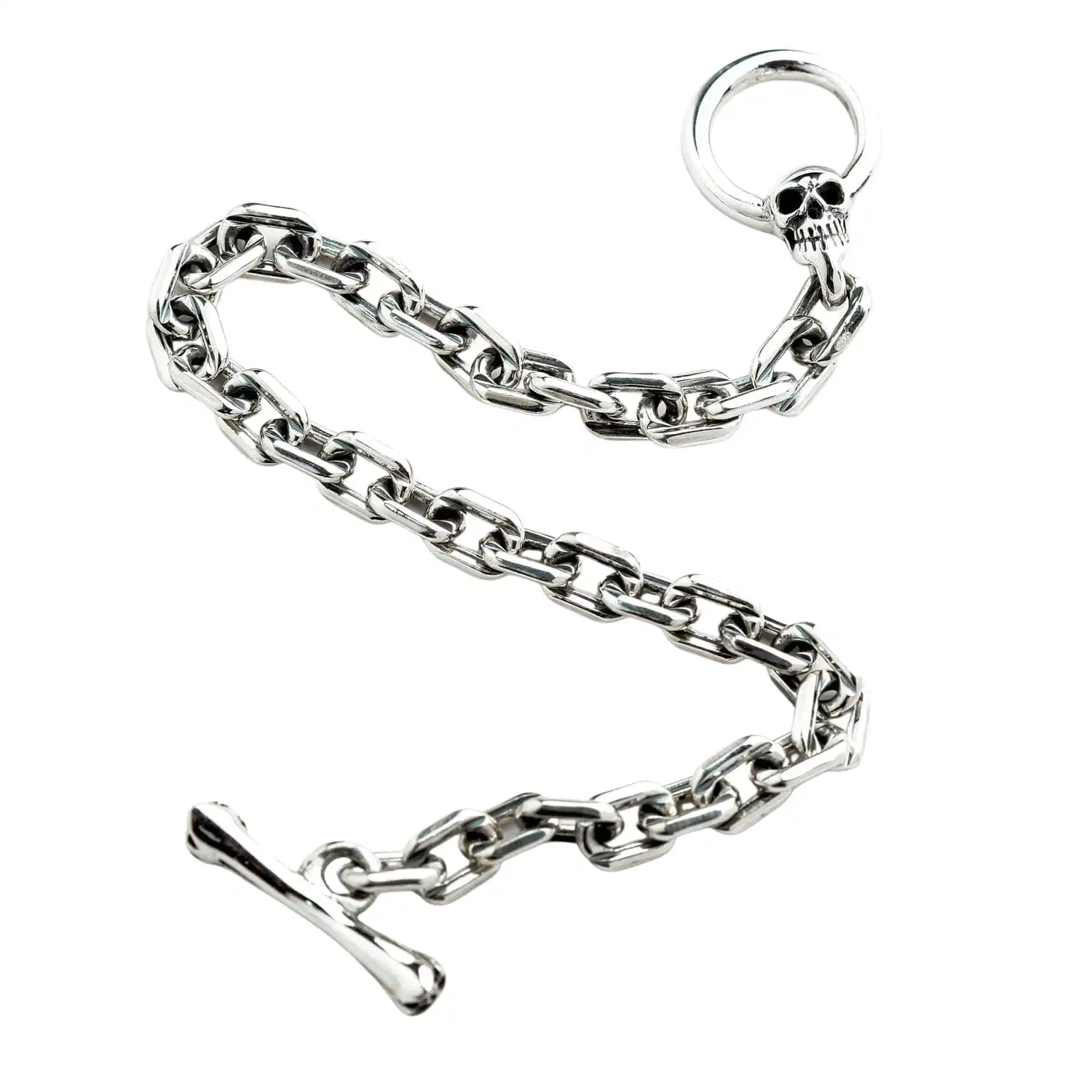 Bikerringshop Skull T-Bar Sterling Silver Curb Link Bracelet 5 Bikerringshop Skull T-Bar Sterling Silver Curb Link Bracelet - Image 3