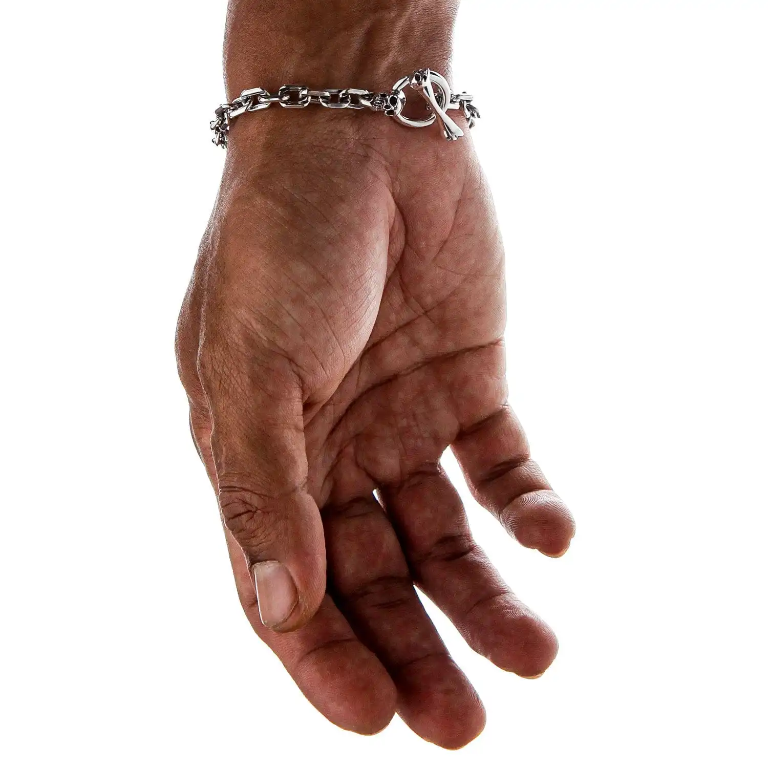 Bikerringshop Skull T-Bar Sterling Silver Curb Link Bracelet 7 Bikerringshop Skull T-Bar Sterling Silver Curb Link Bracelet - Image 5