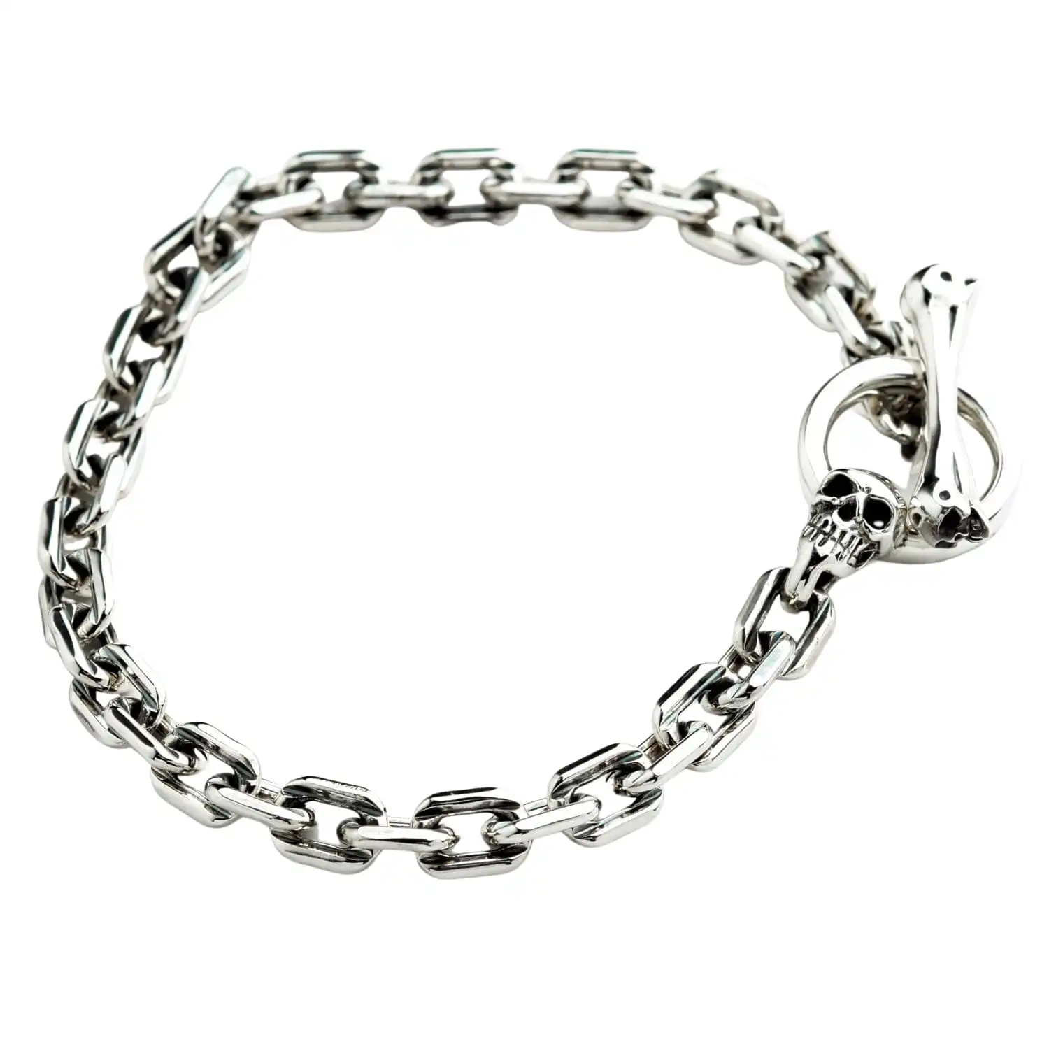 Bikerringshop Skull T-Bar Sterling Silver Curb Link Bracelet 4 Bikerringshop Skull T-Bar Sterling Silver Curb Link Bracelet - Image 2