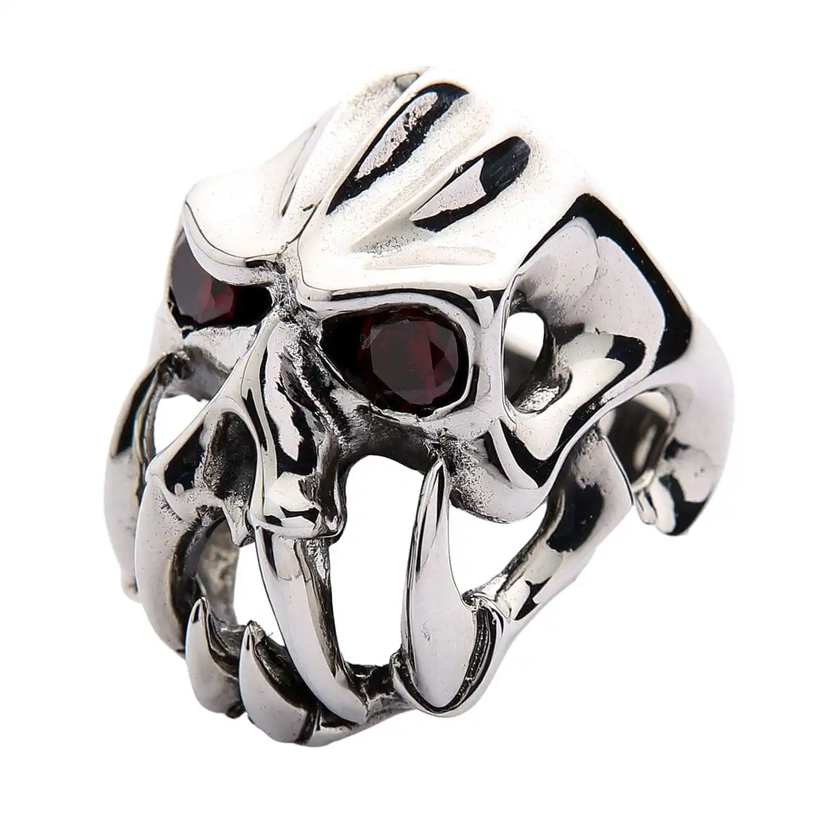 Bikerringshop Sterling Silver Red Eyes Skull Fang Devil Biker Ring 12 Bikerringshop Sterling Silver Red Eyes Skull Fang Devil Biker Ring - Image 10