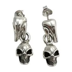 Bikerringshop Sterling Silver Dangle Punk Skull Earring
