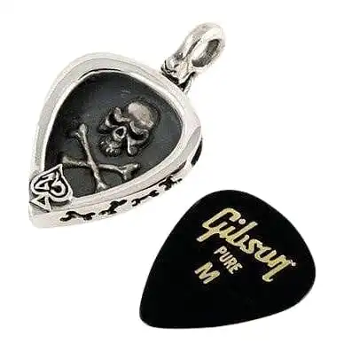 Bikerringshop Sterling Silver Skull Guitar Pick Holder Pendant Necklace 3 Bikerringshop Sterling Silver Skull Guitar Pick Holder Pendant Necklace