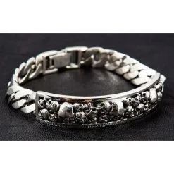 Bikerringshop Sterling Silver Men's Skull ID Bracelet -Outlet Rings Store skull id bracelet 2