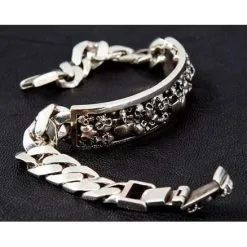 Bikerringshop Sterling Silver Men's Skull ID Bracelet -Outlet Rings Store skull id bracelet 3