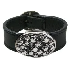 Bikerringshop Sterling Silver Skull Genuine Leather Bracelets