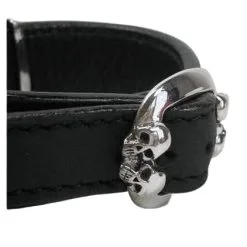 Bikerringshop Sterling Silver Skull Genuine Leather Bracelets -Outlet Rings Store skull leather bracelets 3