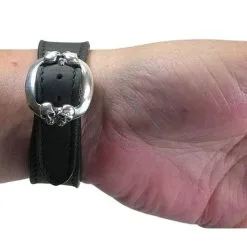 Bikerringshop Sterling Silver Skull Genuine Leather Bracelets -Outlet Rings Store skull leather bracelets 5