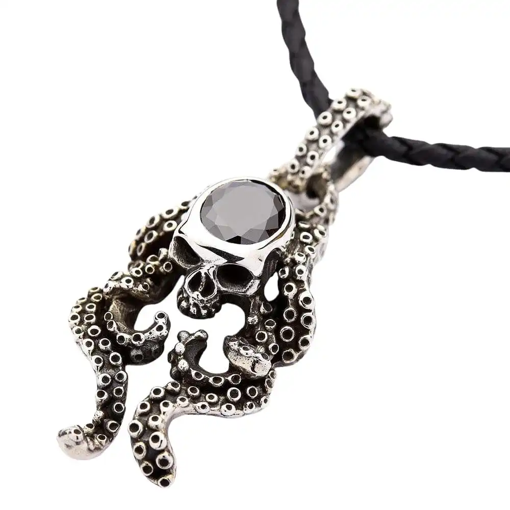 Bikerringshop Sterling Silver Black Onyx Gothic Skull Octopus Pendant 11 Bikerringshop Sterling Silver Black Onyx Gothic Skull Octopus Pendant - Image 9