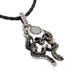 Bikerringshop Sterling Silver Black Onyx Gothic Skull Octopus Pendant 22 Bikerringshop Sterling Silver Black Onyx Gothic Skull Octopus Pendant -Outlet Rings Store skull octopus leather chain 4