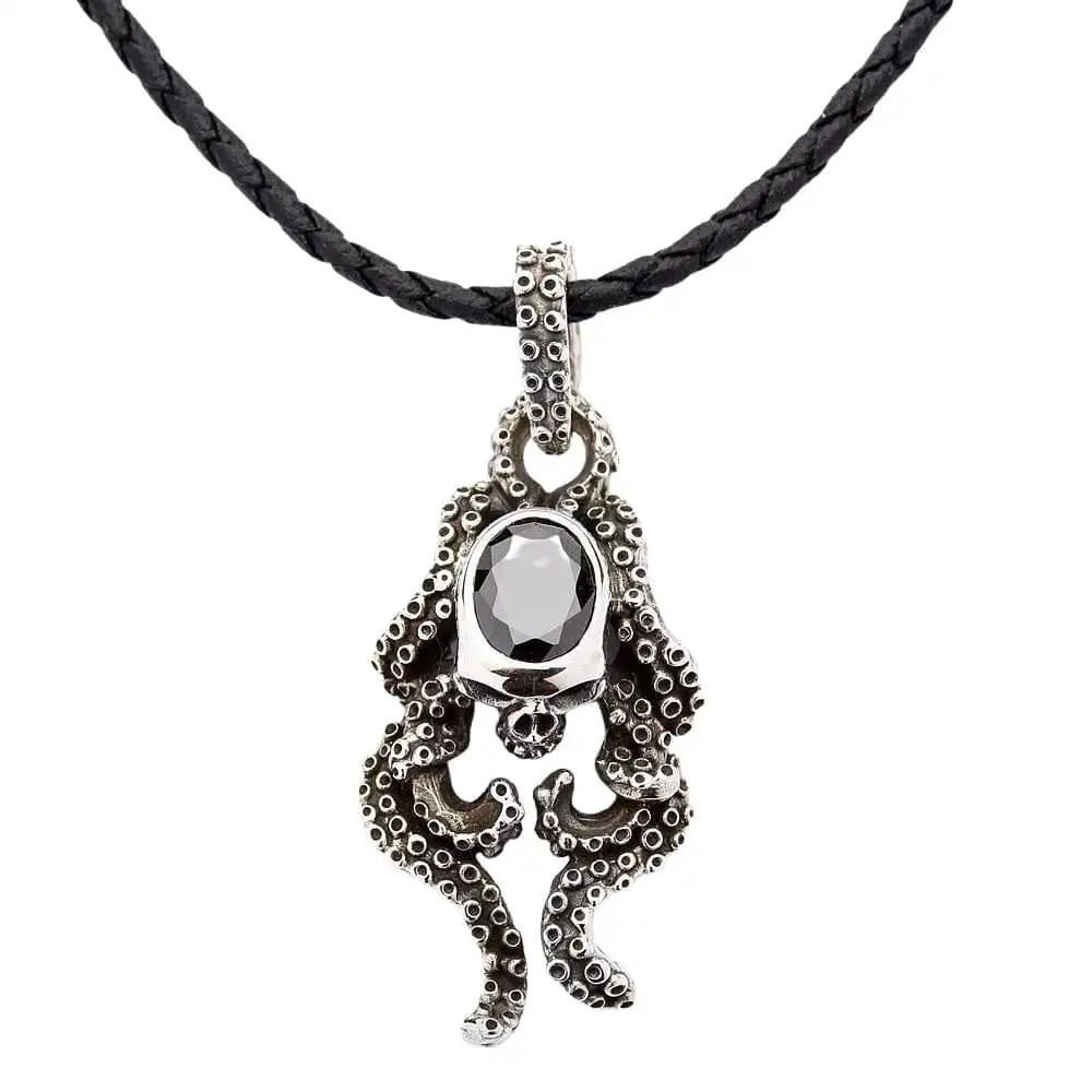 Bikerringshop Sterling Silver Black Onyx Gothic Skull Octopus Pendant 10 Bikerringshop Sterling Silver Black Onyx Gothic Skull Octopus Pendant - Image 8