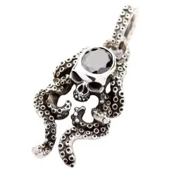 Bikerringshop Sterling Silver Black Onyx Gothic Skull Octopus Pendant 15 Bikerringshop Sterling Silver Black Onyx Gothic Skull Octopus Pendant -Outlet Rings Store skull octopus pendant 2