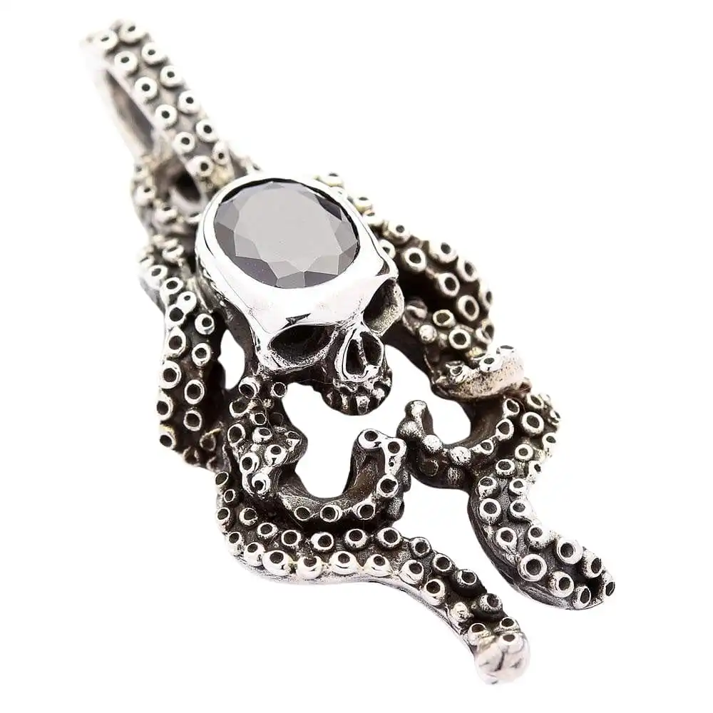 Bikerringshop Sterling Silver Black Onyx Gothic Skull Octopus Pendant 6 Bikerringshop Sterling Silver Black Onyx Gothic Skull Octopus Pendant - Image 4