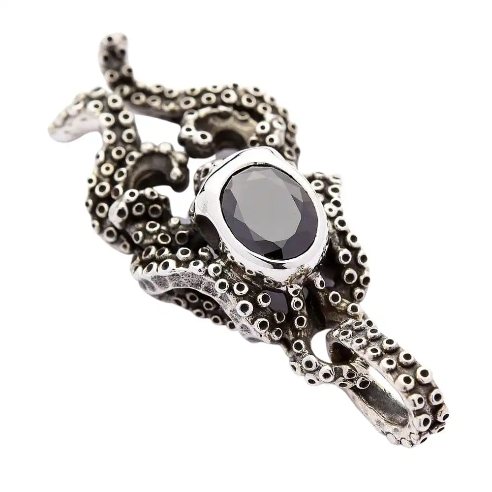 Bikerringshop Sterling Silver Black Onyx Gothic Skull Octopus Pendant 7 Bikerringshop Sterling Silver Black Onyx Gothic Skull Octopus Pendant - Image 5
