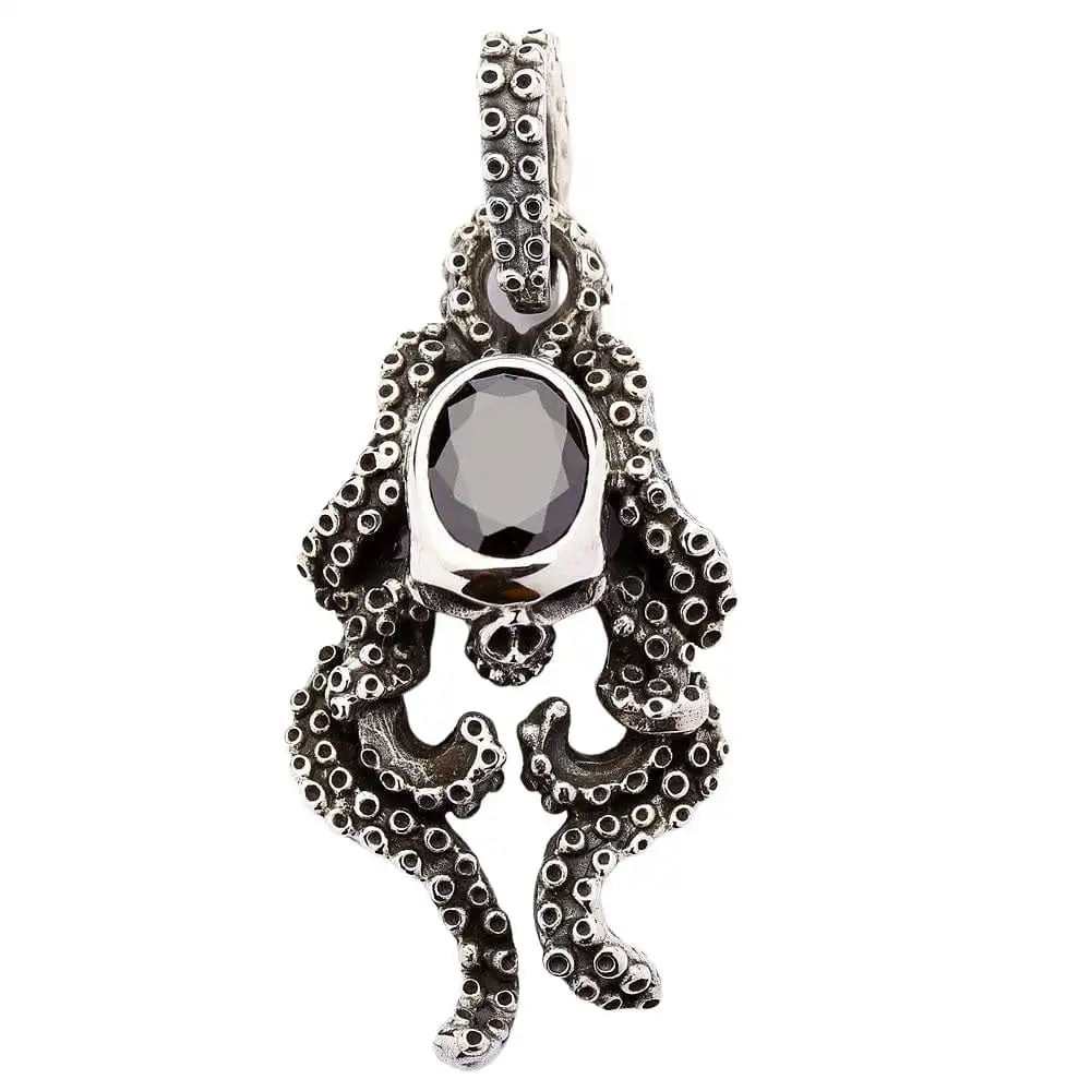 Bikerringshop Sterling Silver Black Onyx Gothic Skull Octopus Pendant 8 Bikerringshop Sterling Silver Black Onyx Gothic Skull Octopus Pendant - Image 6