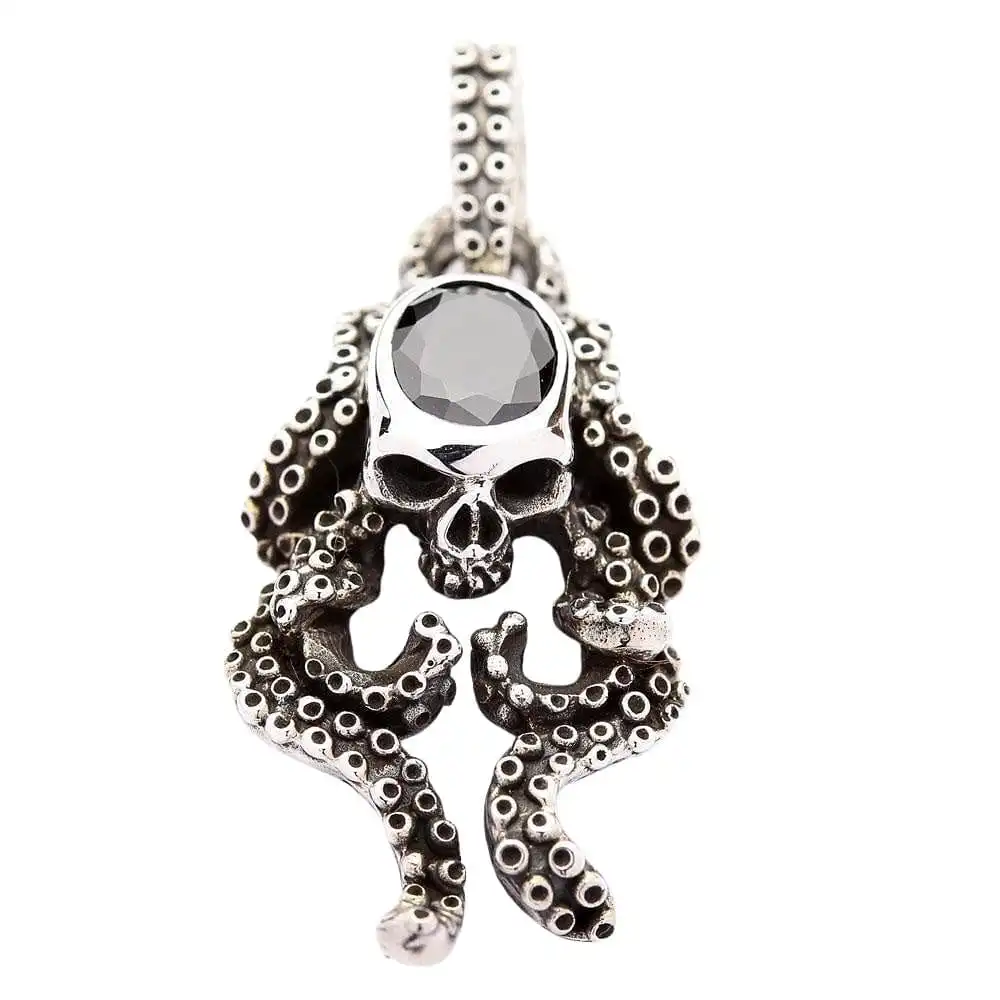 Bikerringshop Sterling Silver Black Onyx Gothic Skull Octopus Pendant 4 Bikerringshop Sterling Silver Black Onyx Gothic Skull Octopus Pendant - Image 2