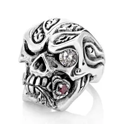 Bikerringshop Sterling Silver Skull Rose Ring