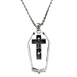 Bikerringshop Sterling Silver Skull Skeleton Coffin Pendant Necklace -Outlet Rings Store skull skeleton coffin necklace