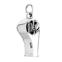 Bikerringshop Sterling Silver Skull Whistle Pendant Necklace