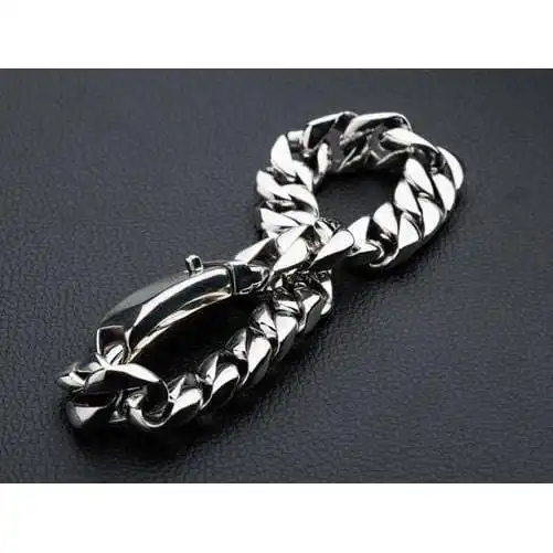 Bikerringshop Small Cuban Link Chain Sterling Silver Men's Biker Bracelet 5 Bikerringshop Small Cuban Link Chain Sterling Silver Men's Biker Bracelet - Image 3