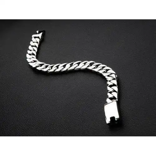 Bikerringshop Small Cuban Link Chain Sterling Silver Men's Biker Bracelet 7 Bikerringshop Small Cuban Link Chain Sterling Silver Men's Biker Bracelet - Image 5