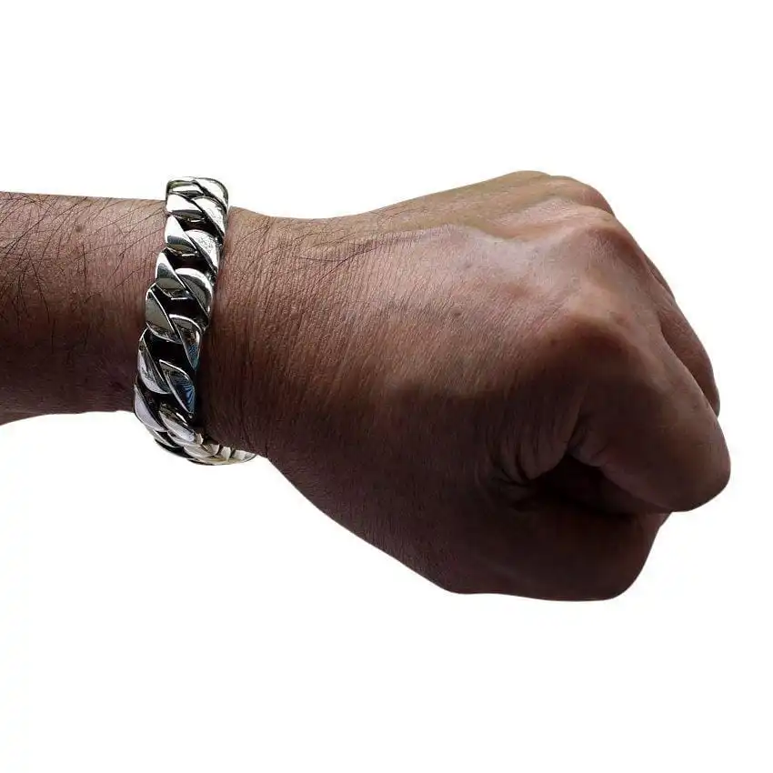 Bikerringshop Small Cuban Link Chain Sterling Silver Men's Biker Bracelet 11 Bikerringshop Small Cuban Link Chain Sterling Silver Men's Biker Bracelet - Image 9