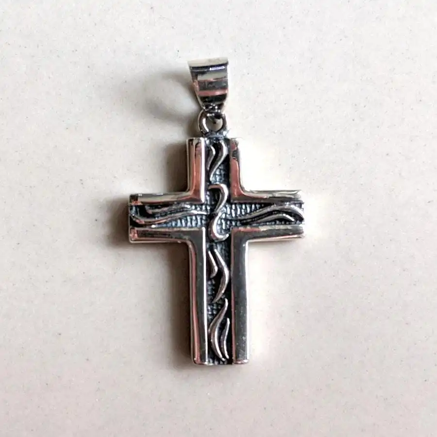 Bikerringshop Small Sterling Silver Tribal Cross Pendant 3 Bikerringshop Small Sterling Silver Tribal Cross Pendant