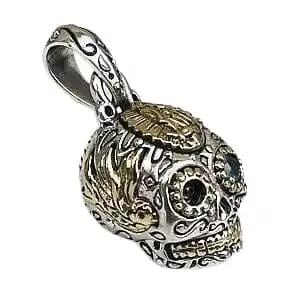 Bikerringshop Sterling Silver Small Sugar Skull Steampunk Pendant 4 Bikerringshop Sterling Silver Small Sugar Skull Steampunk Pendant - Image 2