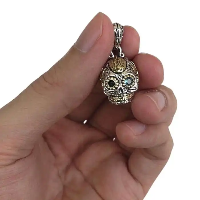 Bikerringshop Sterling Silver Small Sugar Skull Steampunk Pendant 8 Bikerringshop Sterling Silver Small Sugar Skull Steampunk Pendant - Image 6