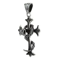 Bikerringshop Sterling Silver Snake Gothic Cross Pendant -Outlet Rings Store snake cross pendant 3