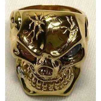 Bikerringshop Blue Sapphire 14K Yellow Gold Mens Skull Ring 6 Bikerringshop Blue Sapphire 14K Yellow Gold Mens Skull Ring - Image 4
