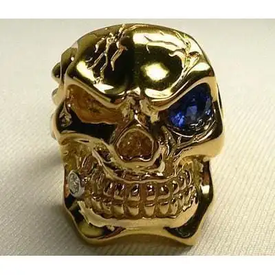 Bikerringshop Blue Sapphire 14K Yellow Gold Mens Skull Ring 8 Bikerringshop Blue Sapphire 14K Yellow Gold Mens Skull Ring - Image 6