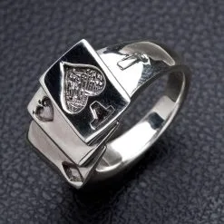 Bikerringshop Spade Card Sterling Silver Mens Rings -Outlet Rings Store spade card gamble ring 5