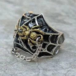 Bikerringshop Sterling Silver Yellow Gold Gothic Spider Ring