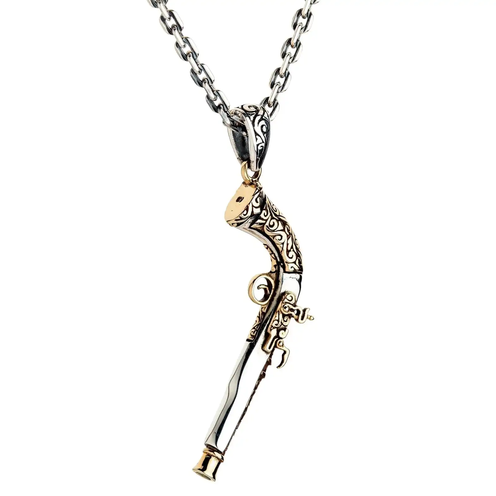 Bikerringshop 925 Sterling Silver Steampunk Mexican Shotgun Pendant Necklace 7 Bikerringshop 925 Sterling Silver Steampunk Mexican Shotgun Pendant Necklace - Image 5