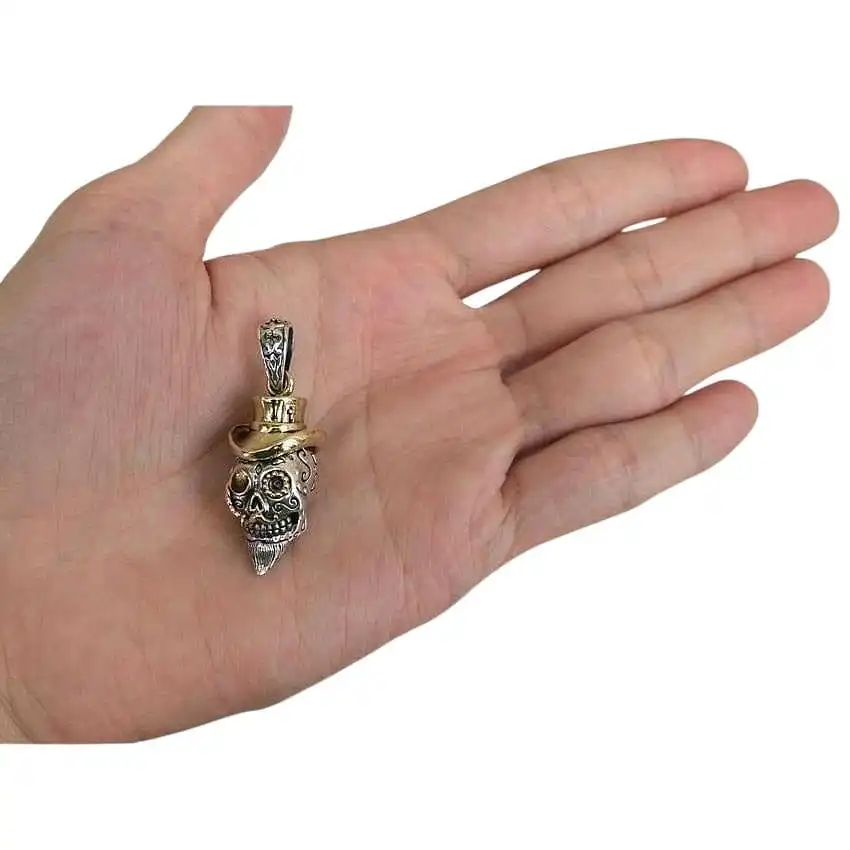 Bikerringshop Sterling Silver Brass Steampunk Skull Pendant 7 Bikerringshop Sterling Silver Brass Steampunk Skull Pendant - Image 5