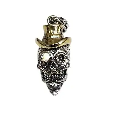 Bikerringshop Sterling Silver Brass Steampunk Skull Pendant 3 Bikerringshop Sterling Silver Brass Steampunk Skull Pendant