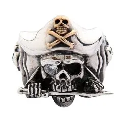 Bikerringshop Sterling Silver Jack Sparrow Crossbones Pirate Skull Ring