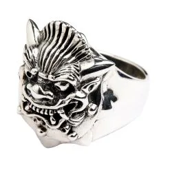 Bikerringshop Sterling Silver Japanese Devil Mask Ring -Outlet Rings Store sterling silver Japanese devil mask ring 2