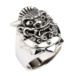Bikerringshop Sterling Silver Japanese Devil Mask Ring -Outlet Rings Store sterling silver Japanese devil mask ring 3