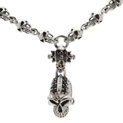 Bikerringshop Sterling Silver Biker Punk Skull Pendant Necklace