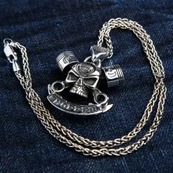 Bikerringshop Sterling Silver Chopper Skull Biker Pendant -Outlet Rings Store sterling silver chopper skull biker necklace