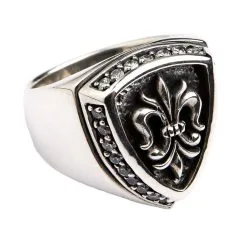 Bikerringshop Sterling Silver Diamond Fleur De Lis Rings -Outlet Rings Store sterling silver diamond fleur de lis ring 2
