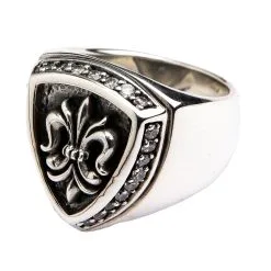 Bikerringshop Sterling Silver Diamond Fleur De Lis Rings