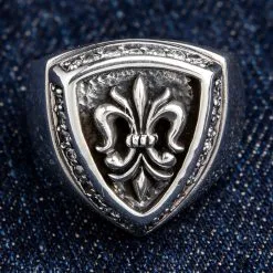 Bikerringshop Sterling Silver Diamond Fleur De Lis Rings -Outlet Rings Store sterling silver diamond fleur de lis ring 5