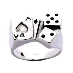 Bikerringshop Sterling Silver Card Dice Lucky Ring