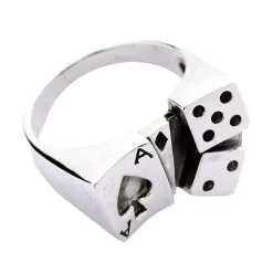 Bikerringshop Sterling Silver Card Dice Lucky Ring -Outlet Rings Store sterling silver dice lucky ring 5
