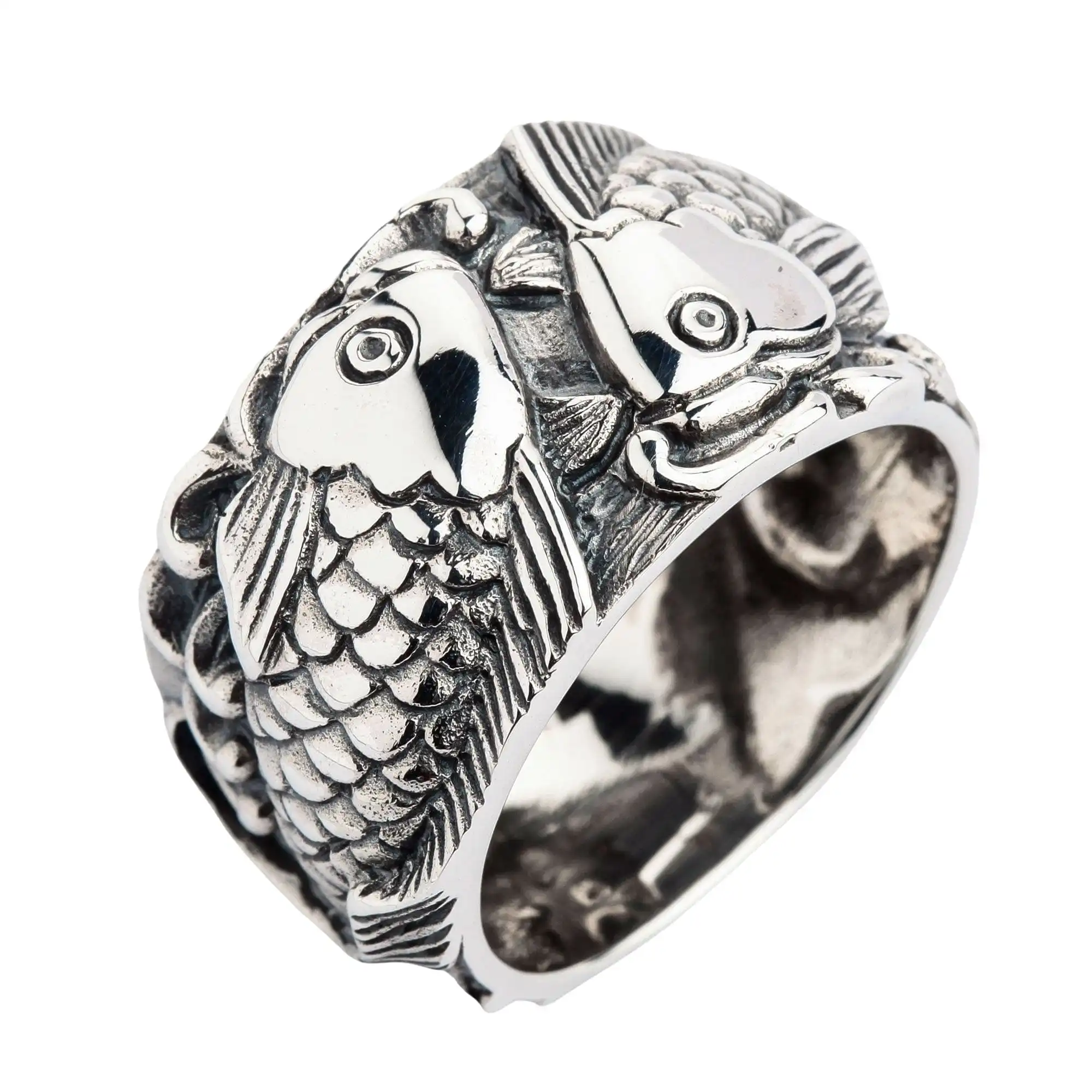 Bikerringshop Sterling Silver Fish Koi Mens Wedding Bands Ring 4 Bikerringshop Sterling Silver Fish Koi Mens Wedding Bands Ring - Image 2