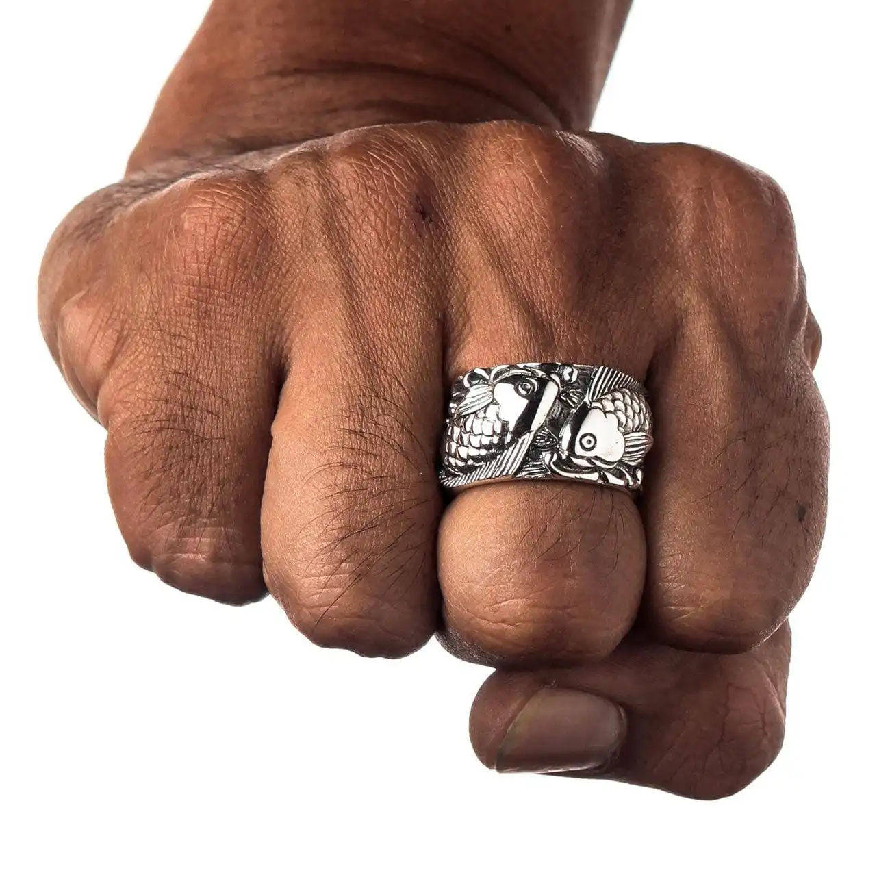 Bikerringshop Sterling Silver Fish Koi Mens Wedding Bands Ring 7 Bikerringshop Sterling Silver Fish Koi Mens Wedding Bands Ring - Image 5